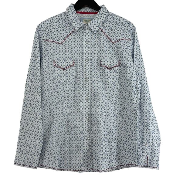 Panhandle Rough Stock Pearl Snap Western Shirt Womens XL Button Up Blue White - Picture 1 of 10